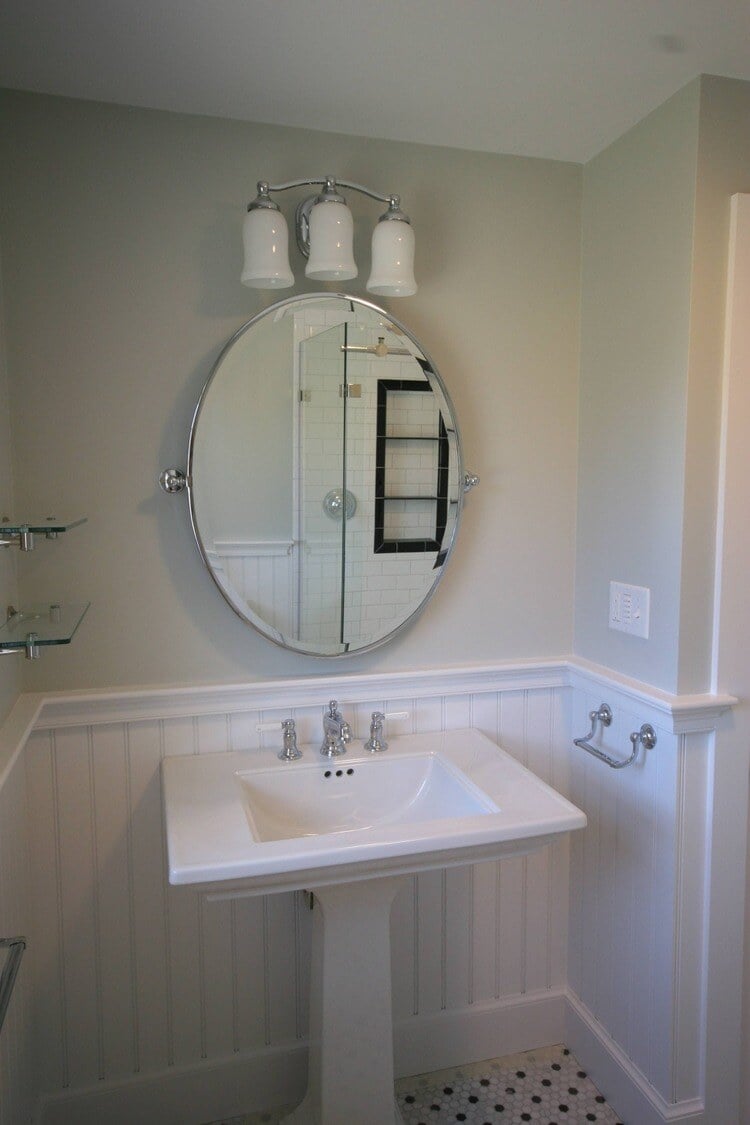 Remodeled bathroom vanity and mirror installation in Pin Oak Bath by At Design Remodel, Mashpee